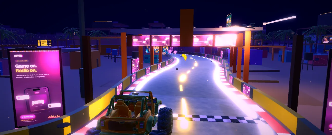 Neon Night Market lighting on the Okrika circuit